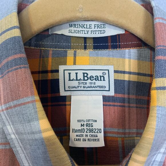 L.L.Bean Men’s Medium Long Sleeve Plaid Button-Down Shirt Autumn Gold Brick Rust - Picture 3 of 8